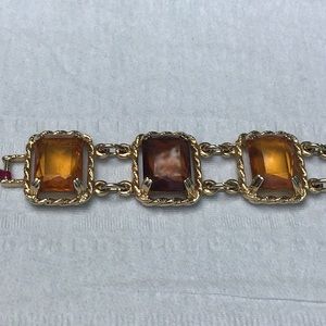 Clasp bracelet gold tone amber rhinestone sarahcov